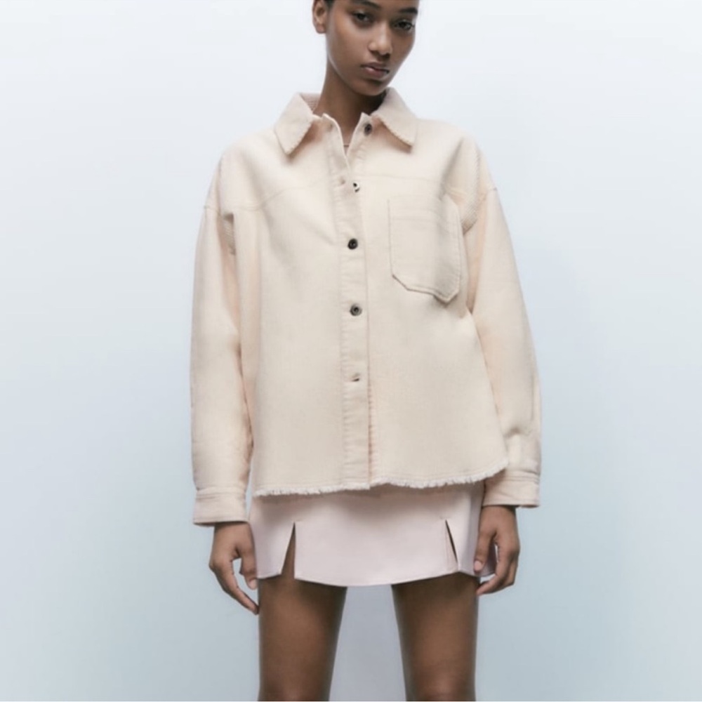 Zara EUC Corduroy Shirt Overshirt Jacket Shacket Size S Ecru Cream Button Down